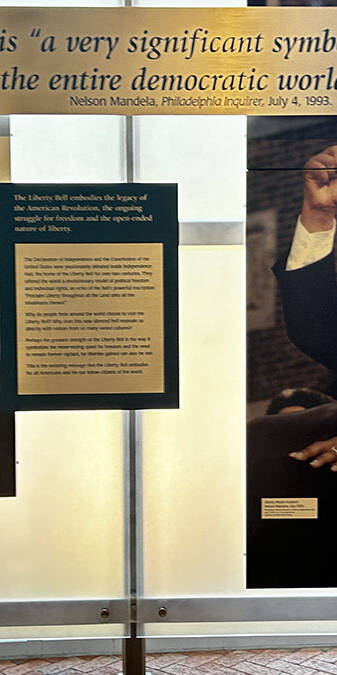 Museum display about the Liberty Bell and human rights.