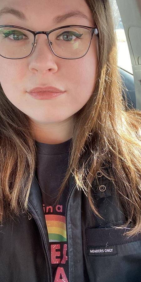 Sara Byrd in a car.