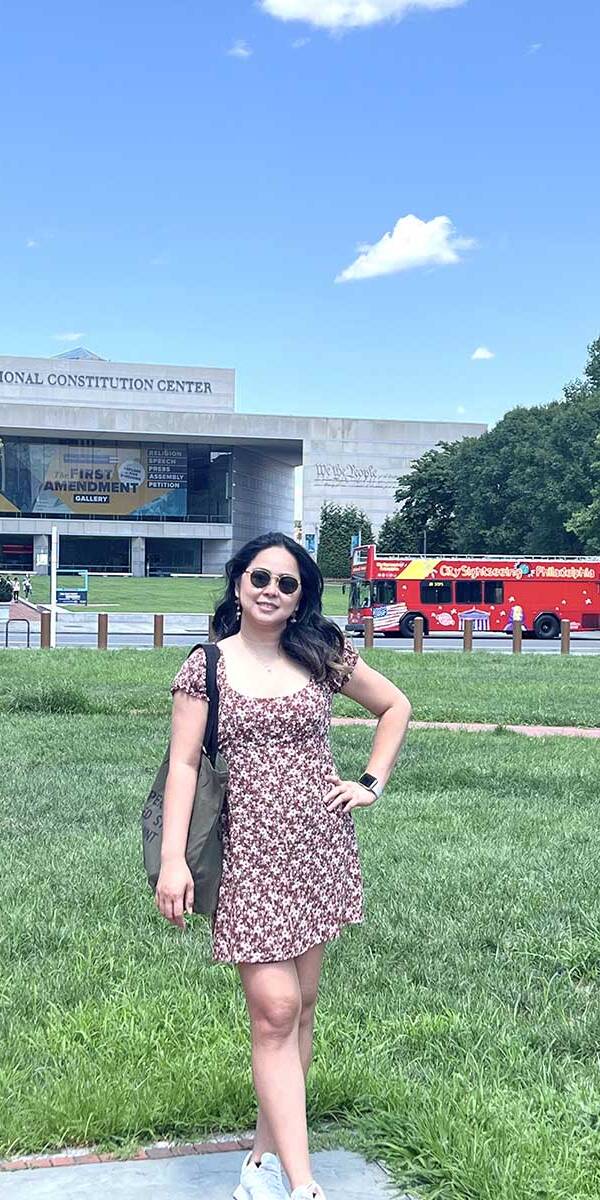 woman standing outside the National Constitution Center