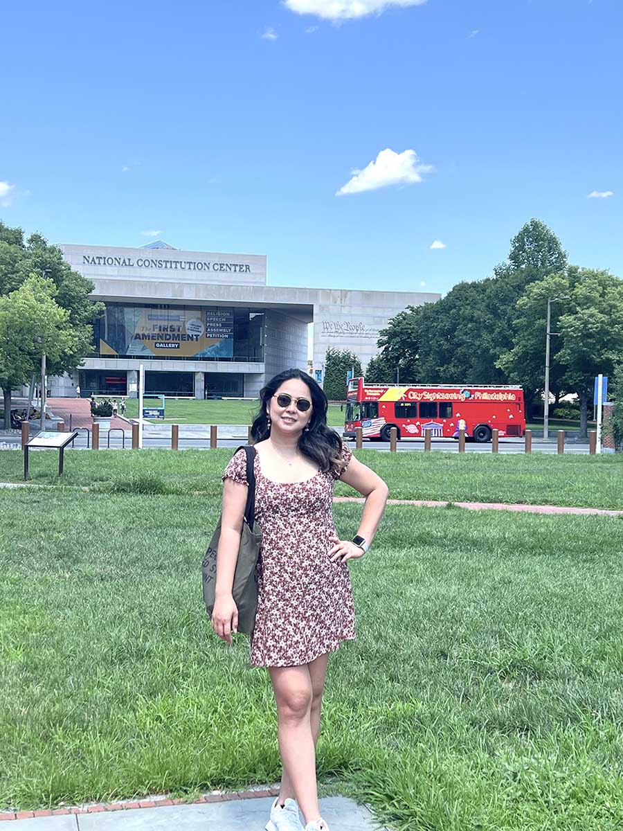 woman standing outside the National Constitution Center