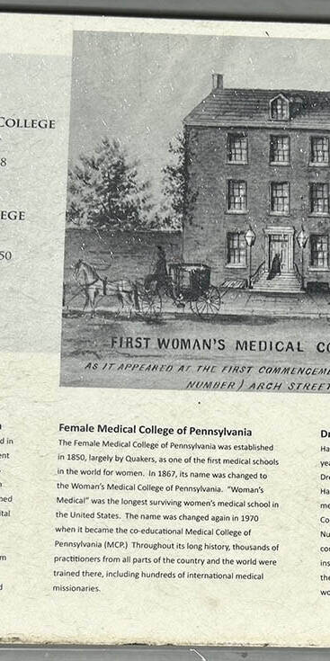 Museum display about the Homeopathic Medical College of Pennsylvania.